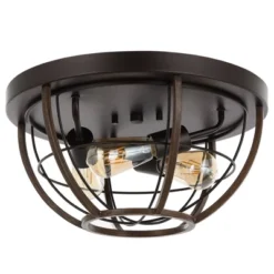 15.75" 3-Light Lyla Rustic Farmhouse Iron LED Flush Mount Wood Finished/Oil Rubbed Bronze - JONATHAN Y -Safavieh Outlet Store GUEST 5261048e adfa 4f65 9b08 ab6503b40ec1