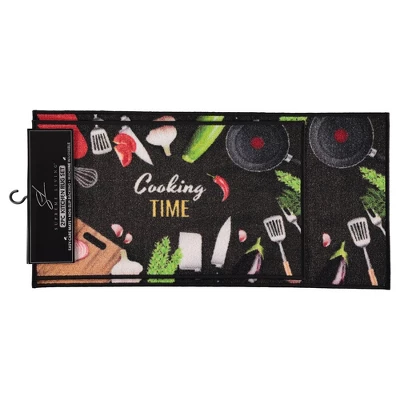 J&V TEXTILES 2-Piece Non Slip Kitchen Mat Rugs Comfort Standing Mats For Home Kitchen Entrance Door Mat (Cooking Time) 1 J&V TEXTILES 2-Piece Non Slip Kitchen Mat Rugs Comfort Standing Mats For Home Kitchen Entrance Door Mat (Cooking Time)
