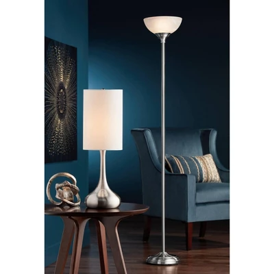 360 Lighting Modern Table Lamp 24.5" High Brushed Steel Droplet White Cylinder Shade For Living Room Family Bedroom Bedside Nightstand 7 360 Lighting Modern Table Lamp 24.5" High Brushed Steel Droplet White Cylinder Shade For Living Room Family Bedroom Bedside Nightstand - Image 7