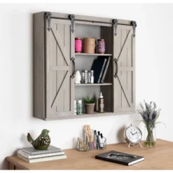 Decorative Wood Wall Storage Cabinet With 2 Sliding Barn Doors Rustic Gray - Kate & Laurel All Things Decor -Safavieh Outlet Store GUEST 565c4c1a be01 4ea4 8941 4324fa5bdda8