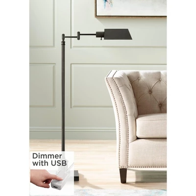 Regency Hill Industrial Adjustable Swing Arm Pharmacy Floor Lamp With USB Charging Port 54" Tall Dark Bronze Living Room Reading 1 Regency Hill Industrial Adjustable Swing Arm Pharmacy Floor Lamp With USB Charging Port 54" Tall Dark Bronze Living Room Reading