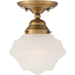 Regency Hill Schoolhouse Floating Modern Farmhouse Ceiling Light Semi Flush Mount Fixture 7" Wide Brass White Glass Shade For Bedroom Living Room Home -Safavieh Outlet Store GUEST 57bf5865 af6e 483d a666 286de7e76a72