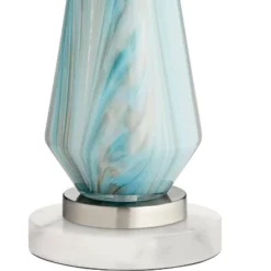 Possini Euro Design Jaime Coastal Table Lamp With Round White Marble Riser 26" High Blue Gray Drum Shade For Bedroom Living Room Office House Home -Safavieh Outlet Store GUEST 58e1e4c2 bb50 4a88 8d98 4d8e75a3c6dd