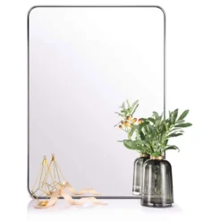 ANDY STAR Modern Decorative 24 X 36 Inch Rectangular Wall Mounted Hanging Bathroom Vanity Mirror With Stainless Steel Metal Frame, Polished Chrome -Safavieh Outlet Store GUEST 5a597f61 9b21 4789 840c cba61017cb54