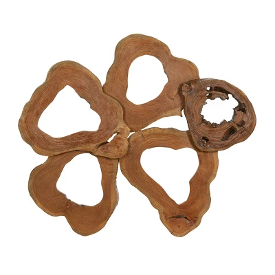 37" X 42" Teak Wood Abstract Handmade Live Edge Wall Decor Brown - Olivia & May 2 37" X 42" Teak Wood Abstract Handmade Live Edge Wall Decor Brown - Olivia & May - Image 2