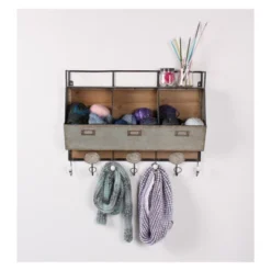 Wall Shelf Tin With 3 Hooks - Gray -Safavieh Outlet Store GUEST 5c954037 5b25 48f2 b5cb 40099ef3401e