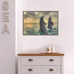 23" X 16" Dolphin Dance By Stuart Westmorland Danita Delimont Framed Canvas Wall Art - Amanti Art -Safavieh Outlet Store GUEST 5cf1b5e3 c4ad 4458 a3a3 74dd80ef4cfa