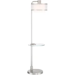 Possini Euro Design Vogue Modern Floor Lamp With Tray Table 60" Tall Brushed Nickel USB Charging Port Organza Outer White Inner Shade For Living Room -Safavieh Outlet Store GUEST 5dba8631 0421 4456 8c0d 2f442809b837