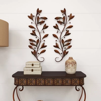 Metal Leaf Wall Decor Set Of 2 Brown - Olivia & May 6 Metal Leaf Wall Decor Set Of 2 Brown - Olivia & May - Image 6