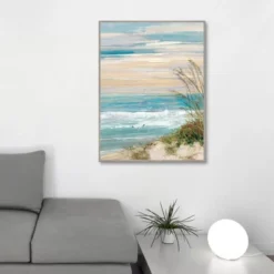 30" X 40" Beach At Dusk By Sally Swatland Framed Canvas Art Print - Masterpiece Art Gallery
