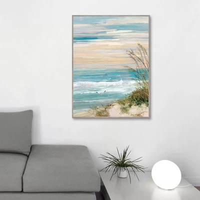 30" X 40" Beach At Dusk By Sally Swatland Framed Canvas Art Print - Masterpiece Art Gallery 1 30" X 40" Beach At Dusk By Sally Swatland Framed Canvas Art Print - Masterpiece Art Gallery
