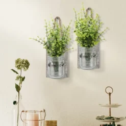 Set Of 2 3.3" X 5.5" Rustic Wooden Mason Jar Wall Sconce Set Worn White/Brown - Stonebriar Collection -Safavieh Outlet Store GUEST 5f0db9a0 9acb 4424 b0ed dee4d0f6dde9