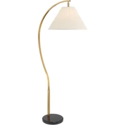 Possini Euro Design Modern Art Deco Arc Floor Lamp 64 1/2" Tall Warm Gold Metal Pleated Fabric Cone Shade For Living Room Reading Family Bedroom House -Safavieh Outlet Store GUEST 6057385a cdc4 4dcc b7bf 8dc83246688f