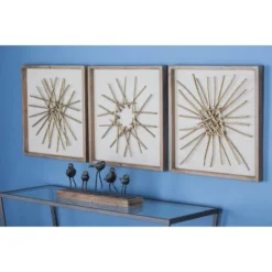 Wood Geometric Sticks Wall Decor Set Of 3 Gold - Olivia & May