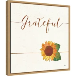 16" X 16" Grateful Fall Sunflower By Veronique Charron Framed Canvas Wall Art - Amanti Art