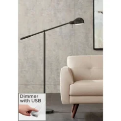 360 Lighting Traditional Pharmacy Floor Lamp With USB Charging Port 55" Tall Dark Bronze Dome Shade Adjustable Arm Living Room Reading