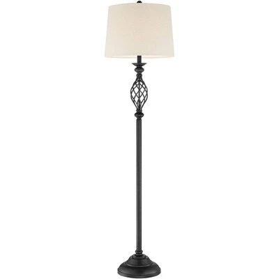 Franklin Iron Works Annie Rustic Floor Lamp With Black Riser 67 1/2" Tall Bronze Iron Scroll Cream Hardback Drum Shade For Living Room Bedroom Office 6 Franklin Iron Works Annie Rustic Floor Lamp With Black Riser 67 1/2" Tall Bronze Iron Scroll Cream Hardback Drum Shade For Living Room Bedroom Office - Image 6