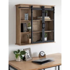 30" X 28" Barnhardt Decorative Wooden Wall Cabinet With 2 Sliding Glass Doors Rustic Brown - Kate & Laurel All Things Decor -Safavieh Outlet Store GUEST 6563da48 2604 46d1 aead d3b7e771e0fa
