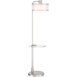 Possini Euro Design Vogue Modern Floor Lamp With Tray Table 60" Tall Brushed Nickel USB Charging Port Organza Outer White Inner Shade For Living Room -Safavieh Outlet Store GUEST 67e13df1 e76d 43d1 be0c 48d4c4960694