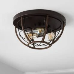 15.75" 3-Light Lyla Rustic Farmhouse Iron LED Flush Mount Wood Finished/Oil Rubbed Bronze - JONATHAN Y -Safavieh Outlet Store GUEST 684b2be3 dbd1 4cc5 a018 077015c53c39