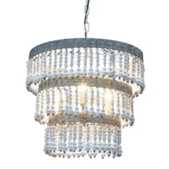 3-Tier Round Metal Chandelier With 3 Lights And Hanging Wood Beads Cream - Storied Home -Safavieh Outlet Store GUEST 6a647fc2 787f 4597 8567 2ec5e4e3f994