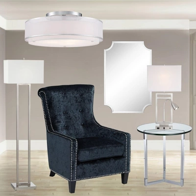 Possini Euro Design Modern Ceiling Lighting Semi Flush Mount Fixture 20" Wide Chrome 3-Light Sheer Outer Off White Inner Drum Shade For Bedroom House 6 Possini Euro Design Modern Ceiling Lighting Semi Flush Mount Fixture 20" Wide Chrome 3-Light Sheer Outer Off White Inner Drum Shade For Bedroom House - Image 6