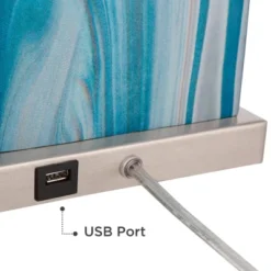 360 Lighting Connie Modern Table Lamps 25" High Set Of 2 Blue Faux Marble With USB Charging Ports LED White Shade For Bedroom Living Room House Desk -Safavieh Outlet Store GUEST 744a14ec facf 446e bda5 584e0666f163