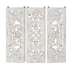 Wood Floral Handmade Intricately Carved Wall Decor Set Of 3 White - Olivia & May -Safavieh Outlet Store GUEST 747c6076 1130 4d09 9080 b377917f3d71