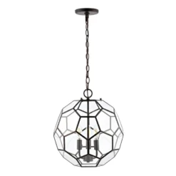 13.5" 3-Light Bee Modern Farmhouse Iron/Glass LED Pendant Oil Rubbed Bronze/Clear - JONATHAN Y -Safavieh Outlet Store GUEST 7528300a fa32 4f44 b3b2 a56d27caec0c