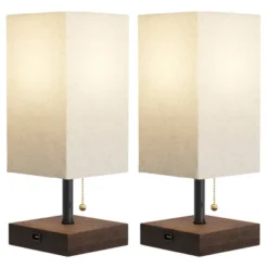 Small Table Lamp Set With Wood Base – Set Of 2 Modern Rectangle Lights With LED Bulb IncludeDecor Living Room, Bedroom, Or Home Office By Lavish Home -Safavieh Outlet Store GUEST 75523082 d5ad 47e8 85e0 24d20cbdfd21