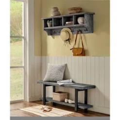 48" Pomona Metal And Reclaimed Wood Entryway Coat Hook With Storage Cubbies Slate Gray - Alaterre Furniture -Safavieh Outlet Store GUEST 75cae2e1 001f 4d24 897b 3c246ce896a2