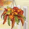Collections Etc Artificial LED Fall Fern Mixed Hanging Basket 19 X 19 X 20 Orange