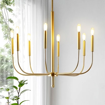 27.25" 8-Light Amoros Modern Mid-Century Iron LED Chandelier Gold Painting - JONATHAN Y 3 27.25" 8-Light Amoros Modern Mid-Century Iron LED Chandelier Gold Painting - JONATHAN Y - Image 3