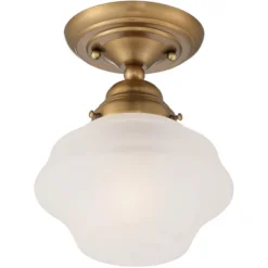 Regency Hill Schoolhouse Floating Modern Farmhouse Ceiling Light Semi Flush Mount Fixture 7" Wide Brass White Glass Shade For Bedroom Living Room Home -Safavieh Outlet Store GUEST 785dc7e2 95ea 4e7b 8deb d0fd2a55e786