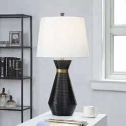 Logan Pear Shaped Sleek Table Lamp With Fabric Shade Black/White - StyleCraft -Safavieh Outlet Store GUEST 7956839c 2ed2 41b2 a2e0 793ab6b22f41