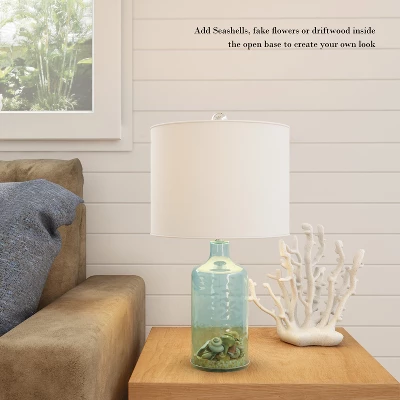 Hastings Home Blue Glass Open Base Table Lamp With LED Bulb And Modern Shade For Coastal, Nautical, And Rustic Cottage Styles 6 Hastings Home Blue Glass Open Base Table Lamp With LED Bulb And Modern Shade For Coastal, Nautical, And Rustic Cottage Styles - Image 6