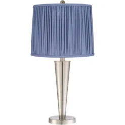 360 Lighting Geoff Modern Table Lamps Set Of 2 26" High Brushed Nickel With USB Charging Port Blue Shirred Shade For Bedroom Living Room House Desk -Safavieh Outlet Store GUEST 7a660058 4126 466f 988a 4cd7cd8064e9