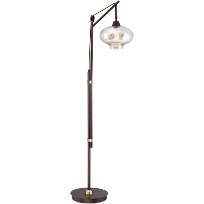 Franklin Iron Works Industrial Downbridge Floor Lamp 66" Tall Bronze Cognac Glass Dimmable LED Edison Bulb For Living Room Reading Office 4 Franklin Iron Works Industrial Downbridge Floor Lamp 66" Tall Bronze Cognac Glass Dimmable LED Edison Bulb For Living Room Reading Office - Image 4