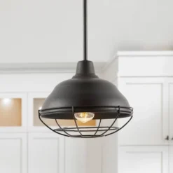 Light Levi Industrial Farmhouse Iron Linear LED Pendant Oil Rubbed Bronze - JONATHAN Y