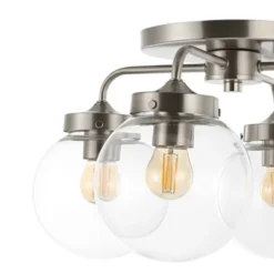 18" 4-Light Piper Farmhouse Rustic Iron/Glass LED Semi Flush Mount Nickel/Clear - JONATHAN Y -Safavieh Outlet Store GUEST 7ed7f1e7 9361 4701 9cd4 bde5a7bb826f