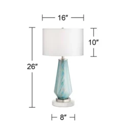 Possini Euro Design Jaime Coastal Table Lamp With Round White Marble Riser 26" High Blue Gray Drum Shade For Bedroom Living Room Office House Home -Safavieh Outlet Store GUEST 7f0689f3 b5d7 4edd 81d7 3115e539944f