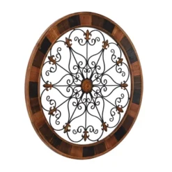 Wood Scroll Arabesque Wall Decor With Metal Fleur De Lis Relief Brown - Olivia & May -Safavieh Outlet Store GUEST 80fedeb8 c059 4a15 b294 bdf6cb0d01b4