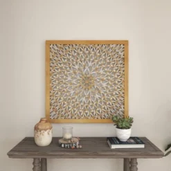 Wood Floral Handmade Intricately Carved Wall Decor With Mandala Design Light Brown - Olivia & May -Safavieh Outlet Store GUEST 816e75ad d0a9 4601 a6f3 5917746c7cb1