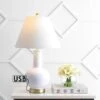 27" Ceramic/Iron Han Contemporary USB Charging Table Lamp (Includes LED Light Bulb) White/Brass - JONATHAN Y