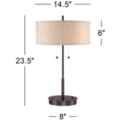 360 Lighting Modern Accent Table Lamp With USB And AC Power Outlet 23 1/2" High Bronze Fabric Drum Shade For Bedroom Living Room House Desk Bedside -Safavieh Outlet Store GUEST 829b3c00 520e 44ee 9e33 b6c313870aae