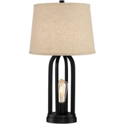 360 Lighting Marcel Industrial Table Lamps 24 1/4" High Set Of 2 Black With USB Port LED Nightlight Burlap Drum Shade For Bedroom Living Room Desk -Safavieh Outlet Store GUEST 85d8803d 9835 4606 831b 7090d5efa50a