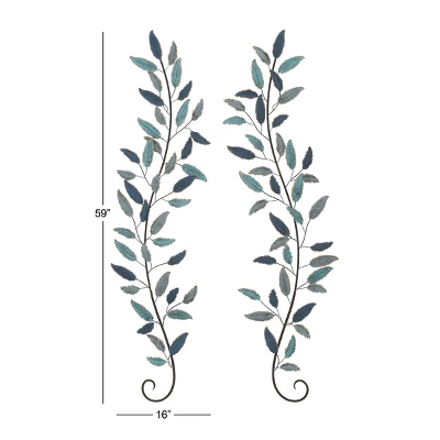 Metal Leaf Wall Decor Set Of 2 Turquoise - Olivia & May 2 Metal Leaf Wall Decor Set Of 2 Turquoise - Olivia & May - Image 2