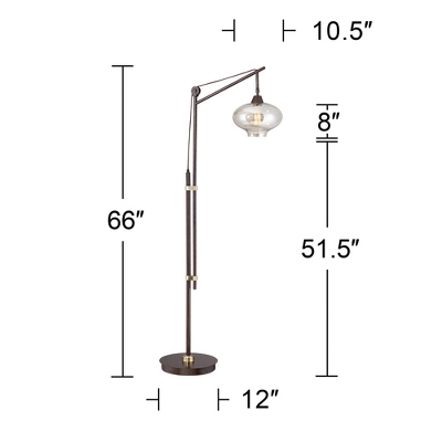 Franklin Iron Works Industrial Downbridge Floor Lamp 66" Tall Bronze Cognac Glass Dimmable LED Edison Bulb For Living Room Reading Office 5 Franklin Iron Works Industrial Downbridge Floor Lamp 66" Tall Bronze Cognac Glass Dimmable LED Edison Bulb For Living Room Reading Office - Image 5