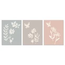 Lambs & Ivy Baby Blooms 3 Piece Floral Unframed Nursey/Child Wall Art 11” X 14”