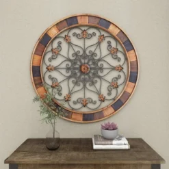 Wood Scroll Arabesque Wall Decor With Metal Fleur De Lis Relief Brown - Olivia & May -Safavieh Outlet Store GUEST 8f00b7e4 1144 4876 a6c5 e20b2d2fd44c